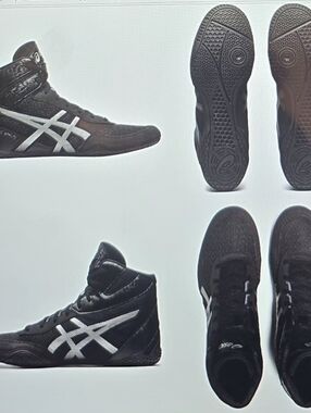 ASICS Black Athletic Wrestling Shoes with White Stripes 7 1/2